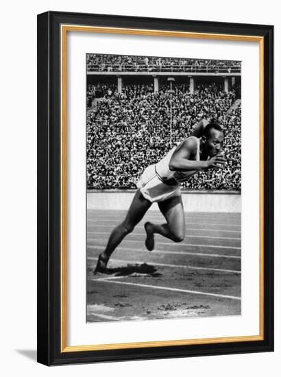 Jesse Owens Setting the 200 Meter Olympic Record at the Olympics in Berlin, Germany, 1936--Framed Art Print