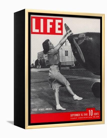 Jessie Woods Starting Private Plane at Memphis Airport, Flight Across America, September 16, 1940-David Scherman-Framed Premier Image Canvas