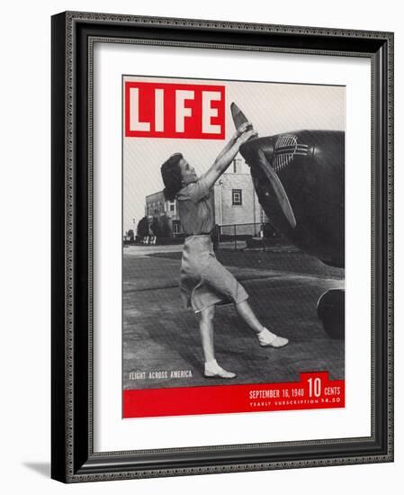 Jessie Woods Starting Private Plane at Memphis Airport, Flight Across America, September 16, 1940-David Scherman-Framed Photographic Print