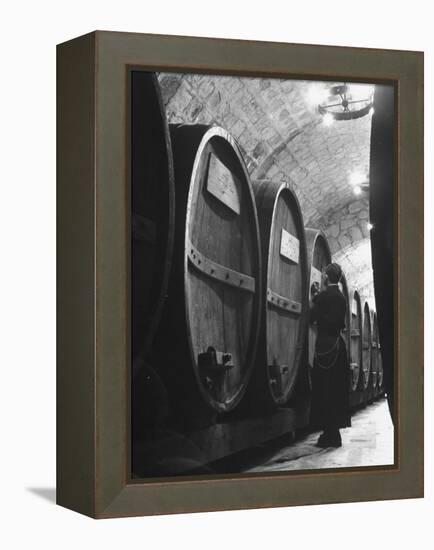 Jesuit Novitiate Winery, Oak Casks of Wine in Underground Tunnel of Winery-Charles E^ Steinheimer-Framed Premier Image Canvas