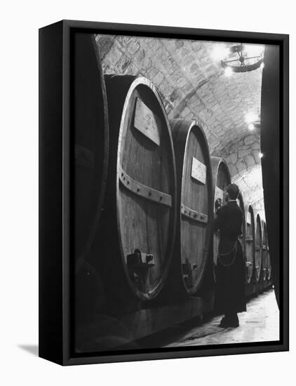 Jesuit Novitiate Winery, Oak Casks of Wine in Underground Tunnel of Winery-Charles E^ Steinheimer-Framed Premier Image Canvas