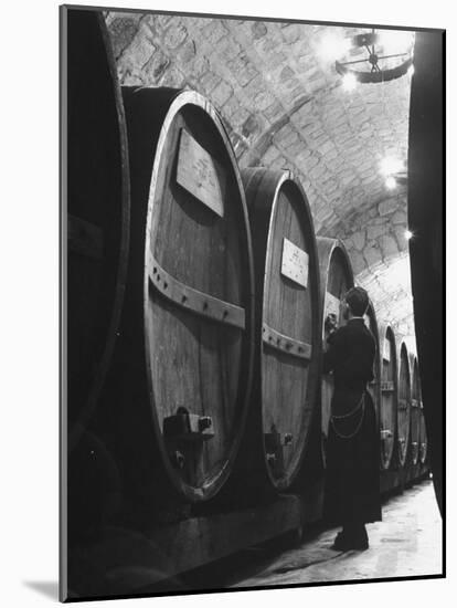 Jesuit Novitiate Winery, Oak Casks of Wine in Underground Tunnel of Winery-Charles E^ Steinheimer-Mounted Photographic Print