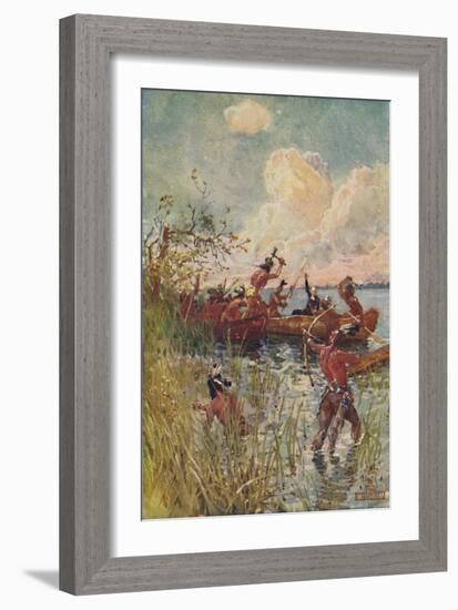 'Jesuit Priest and Converts Attacked By Indians', 1916-Henry Sandham-Framed Giclee Print