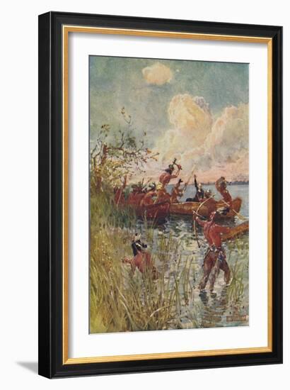 'Jesuit Priest and Converts Attacked By Indians', 1916-Henry Sandham-Framed Giclee Print