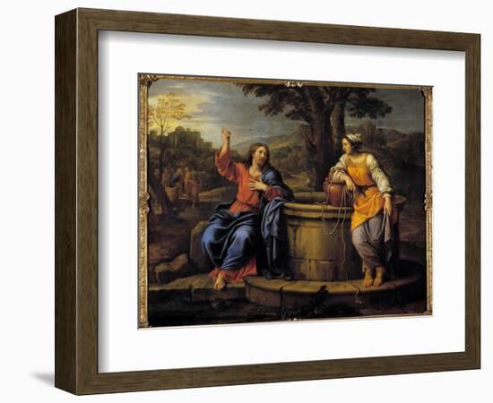 Jesus and Samaritan Jesus Sitting to Rest Meets a Samaritan Who Came to Draw Water and Asks Her to-Pierre Mignard-Framed Giclee Print