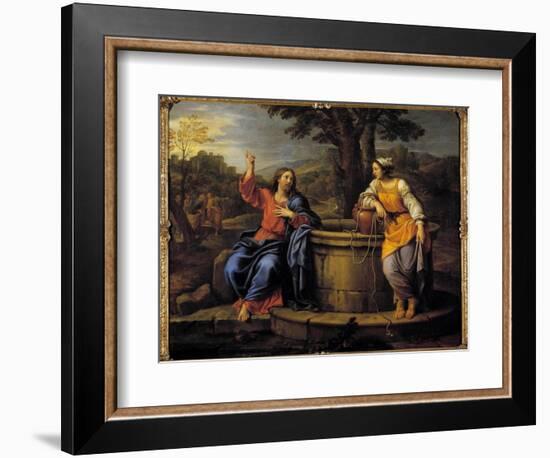 Jesus and Samaritan Jesus Sitting to Rest Meets a Samaritan Who Came to Draw Water and Asks Her to-Pierre Mignard-Framed Giclee Print