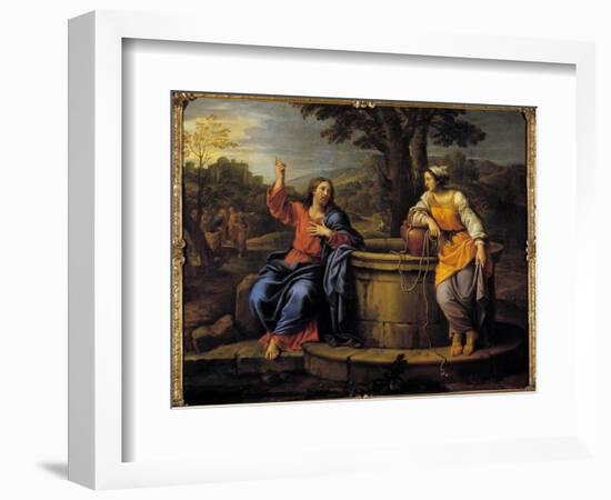 Jesus and Samaritan Jesus Sitting to Rest Meets a Samaritan Who Came to Draw Water and Asks Her to-Pierre Mignard-Framed Giclee Print