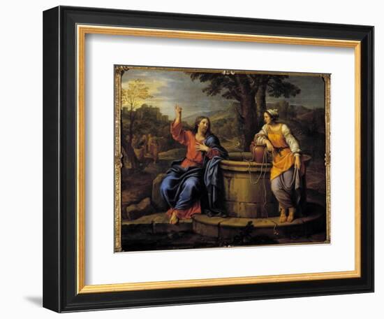 Jesus and Samaritan Jesus Sitting to Rest Meets a Samaritan Who Came to Draw Water and Asks Her to-Pierre Mignard-Framed Giclee Print