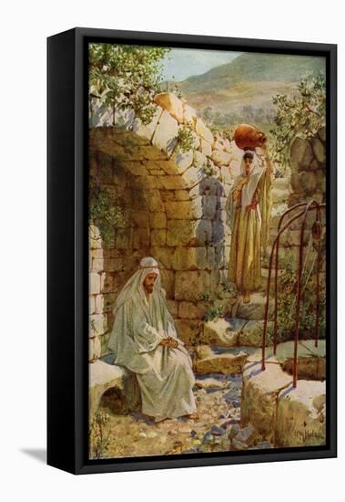 Jesus asks a Samaritan woman for water - Bible-William Brassey Hole-Framed Premier Image Canvas