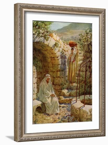 Jesus asks a Samaritan woman for water - Bible-William Brassey Hole-Framed Giclee Print