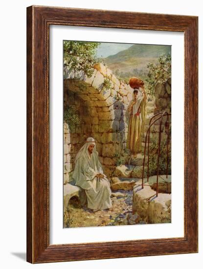 Jesus asks a Samaritan woman for water - Bible-William Brassey Hole-Framed Giclee Print