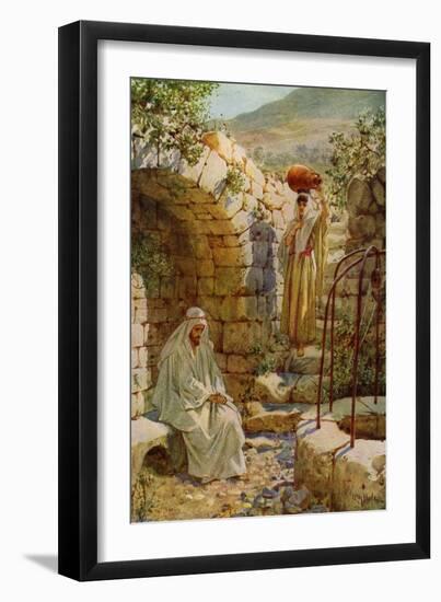 Jesus asks a Samaritan woman for water - Bible-William Brassey Hole-Framed Giclee Print