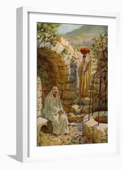 Jesus asks a Samaritan woman for water - Bible-William Brassey Hole-Framed Giclee Print