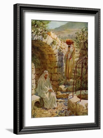 Jesus asks a Samaritan woman for water - Bible-William Brassey Hole-Framed Giclee Print