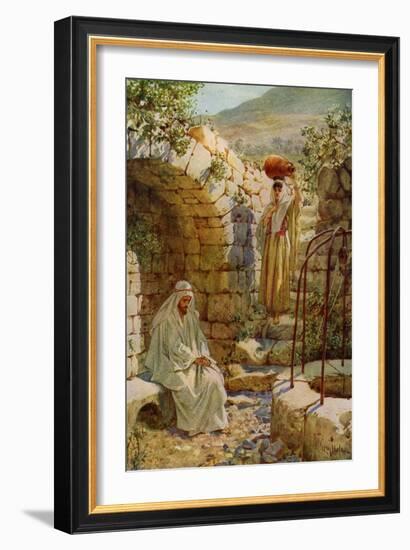 Jesus asks a Samaritan woman for water - Bible-William Brassey Hole-Framed Giclee Print