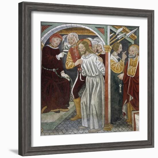 Jesus before High Priest, Peter and Maid, 15th-16th Century, Detail from the Biblia Pauperum-null-Framed Giclee Print