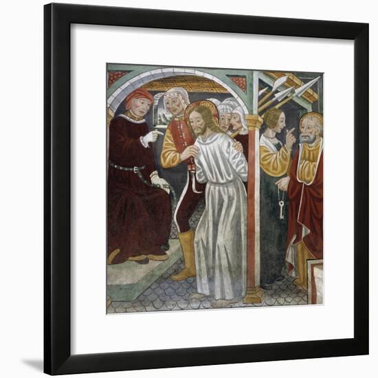 Jesus before High Priest, Peter and Maid, 15th-16th Century, Detail from the Biblia Pauperum-null-Framed Giclee Print