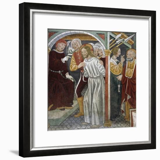 Jesus before High Priest, Peter and Maid, 15th-16th Century, Detail from the Biblia Pauperum-null-Framed Giclee Print