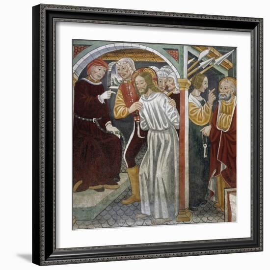 Jesus before High Priest, Peter and Maid, 15th-16th Century, Detail from the Biblia Pauperum-null-Framed Giclee Print