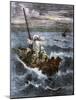 Jesus Calms the Waters Frightening the Apostles aboard a Boat in the Sea of Galilee. Colour Engravi-null-Mounted Giclee Print