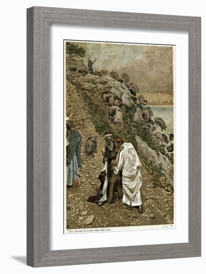 Jesus Casting Devils Out of a Kneeling Man, C1890-James Jacques Joseph Tissot-Framed Giclee Print