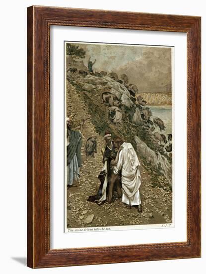 Jesus Casting Devils Out of a Kneeling Man, C1890-James Jacques Joseph Tissot-Framed Giclee Print