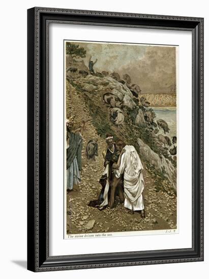 Jesus Casting Devils Out of a Kneeling Man, C1890-James Jacques Joseph Tissot-Framed Giclee Print