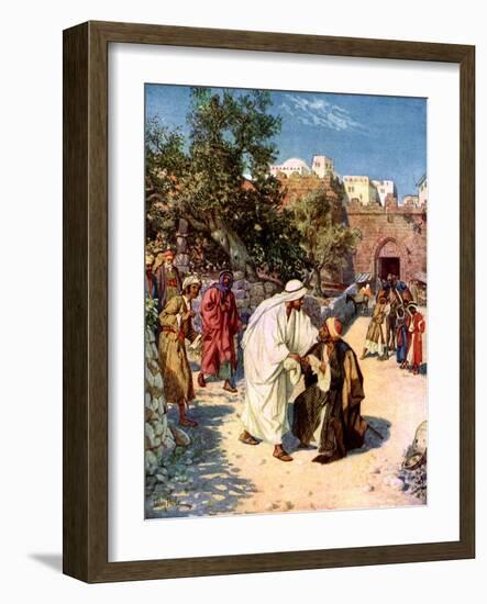 Jesus cleanses a leper - Bible-William Brassey Hole-Framed Giclee Print