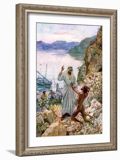 Jesus cures a demon-possessed man - Bible-William Brassey Hole-Framed Giclee Print