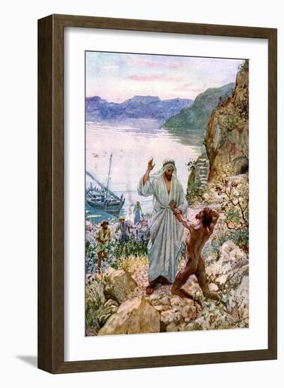 Jesus cures a demon-possessed man - Bible-William Brassey Hole-Framed Giclee Print