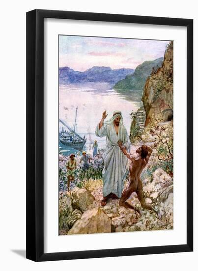Jesus cures a demon-possessed man - Bible-William Brassey Hole-Framed Giclee Print