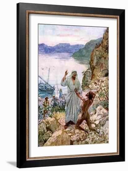 Jesus cures a demon-possessed man - Bible-William Brassey Hole-Framed Giclee Print