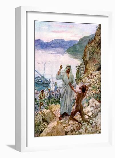 Jesus cures a demon-possessed man - Bible-William Brassey Hole-Framed Giclee Print