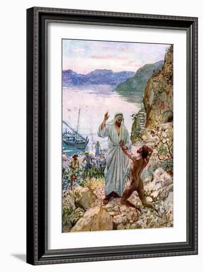 Jesus cures a demon-possessed man - Bible-William Brassey Hole-Framed Giclee Print