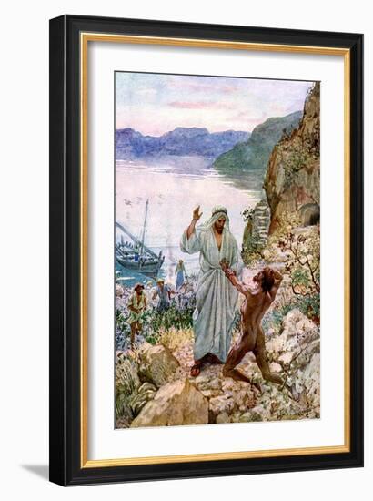 Jesus cures a demon-possessed man - Bible-William Brassey Hole-Framed Giclee Print