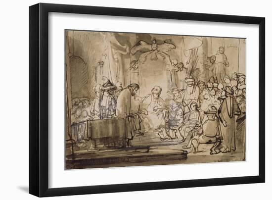 Jésus enfant au milieu les docteurs-Rembrandt van Rijn-Framed Giclee Print