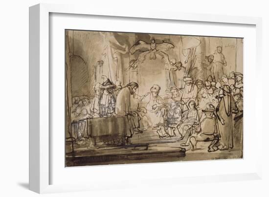 Jésus enfant au milieu les docteurs-Rembrandt van Rijn-Framed Giclee Print