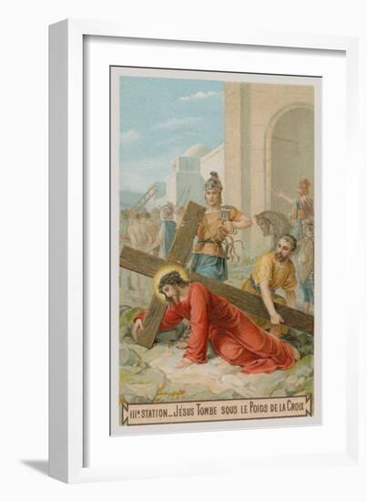 Jesus Falls for the First Time under the Weight of the Cross. the Third Station of the Cross-null-Framed Giclee Print