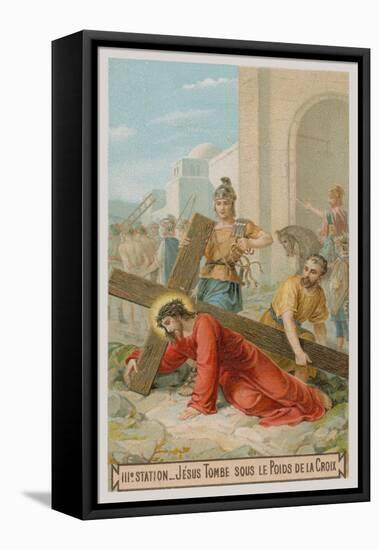 Jesus Falls for the First Time under the Weight of the Cross. the Third Station of the Cross-null-Framed Premier Image Canvas