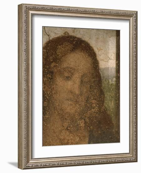 Jesus head, detail from Leonardos Last Supper,1498. After restoration (finished in 1999).-Leonardo Da Vinci-Framed Giclee Print