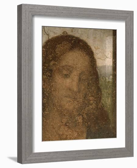 Jesus head, detail from Leonardos Last Supper,1498. After restoration (finished in 1999).-Leonardo Da Vinci-Framed Giclee Print