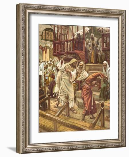 Jesus Heals a Man Possessed by a Demon in the Synagogue for 'La Vie De Notre Seigneur Jesus-Christ'-James Jacques Joseph Tissot-Framed Giclee Print