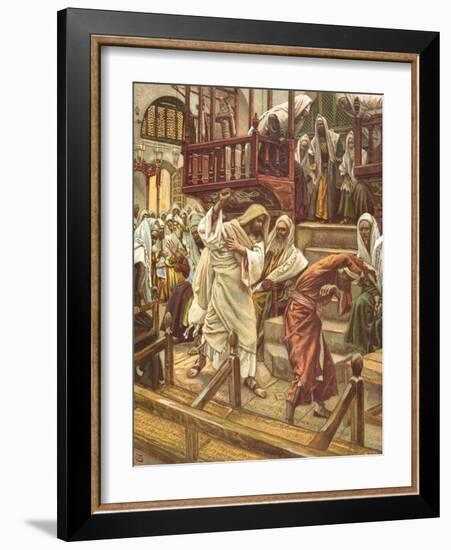 Jesus Heals a Man Possessed by a Demon in the Synagogue for 'La Vie De Notre Seigneur Jesus-Christ'-James Jacques Joseph Tissot-Framed Giclee Print