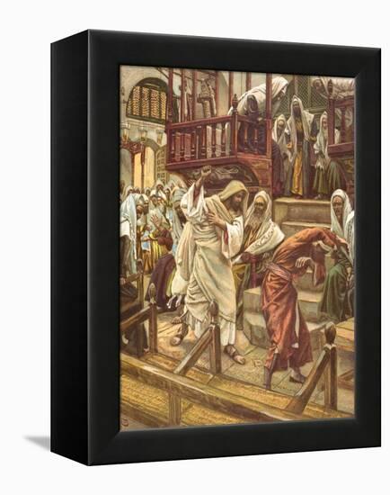 Jesus Heals a Man Possessed by a Demon in the Synagogue for 'La Vie De Notre Seigneur Jesus-Christ'-James Jacques Joseph Tissot-Framed Premier Image Canvas