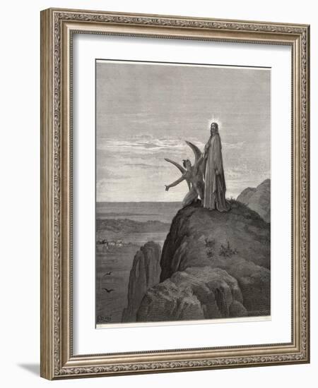 Jesus is Tempted by Satan in the Wilderness-Gustave Dor?-Framed Photographic Print