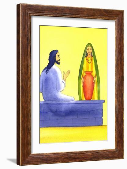 Jesus Meets the Samaritan Woman at the Well, 2001 (W/C on Paper)-Elizabeth Wang-Framed Giclee Print