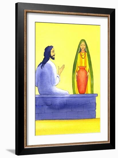 Jesus Meets the Samaritan Woman at the Well, 2001 (W/C on Paper)-Elizabeth Wang-Framed Giclee Print