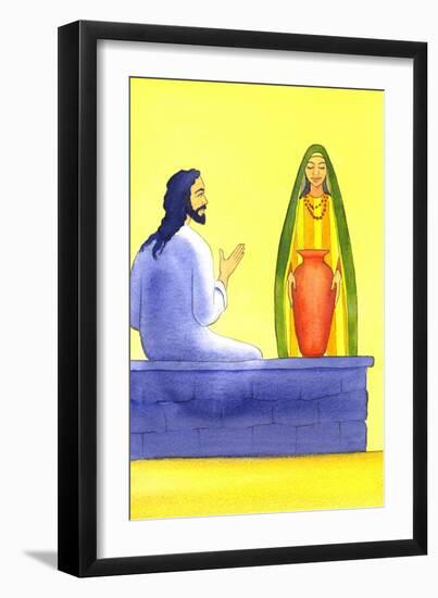 Jesus Meets the Samaritan Woman at the Well, 2001 (W/C on Paper)-Elizabeth Wang-Framed Giclee Print