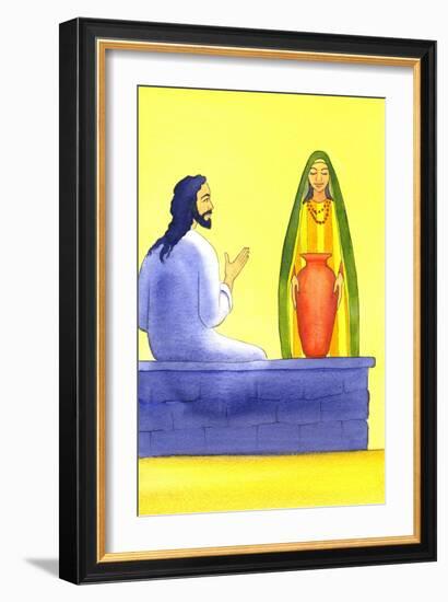 Jesus Meets the Samaritan Woman at the Well, 2001 (W/C on Paper)-Elizabeth Wang-Framed Giclee Print