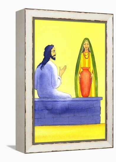 Jesus Meets the Samaritan Woman at the Well, 2001 (W/C on Paper)-Elizabeth Wang-Framed Premier Image Canvas